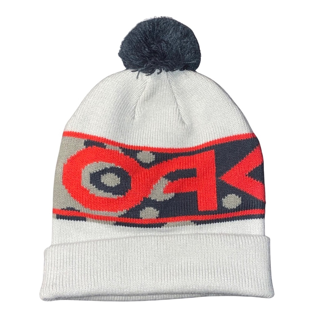 Oakley Unisex Grey Pom Beanie With Red Logo - Picture 1 of 4